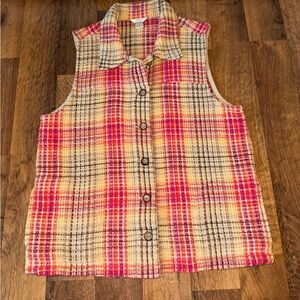 Christopher & Banks Vest Women’s S Multicolor Plaid Button Down 70s Disco Retro